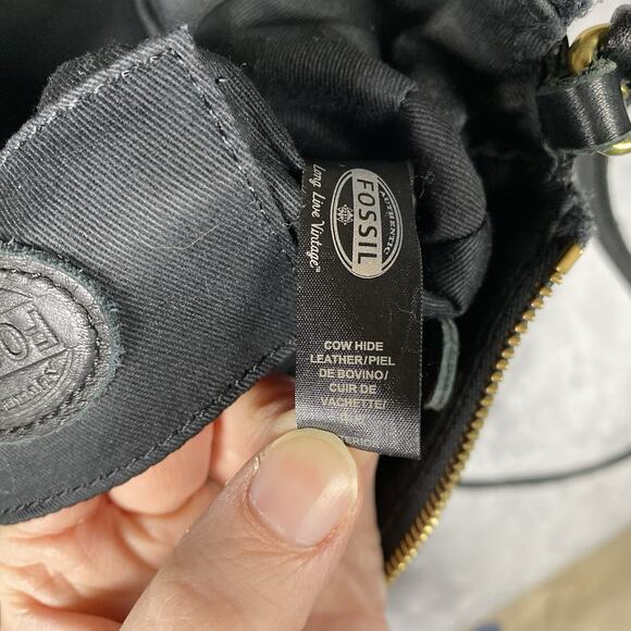 FOSSIL Black Leather Small Satchel‎ Crossbody Shoulder Messenger Bag Purse - Picture 9 of 10